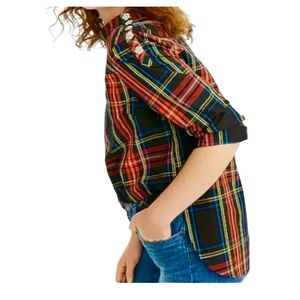 J Crew Stewart Tartan Plaid Funnel Neck Top